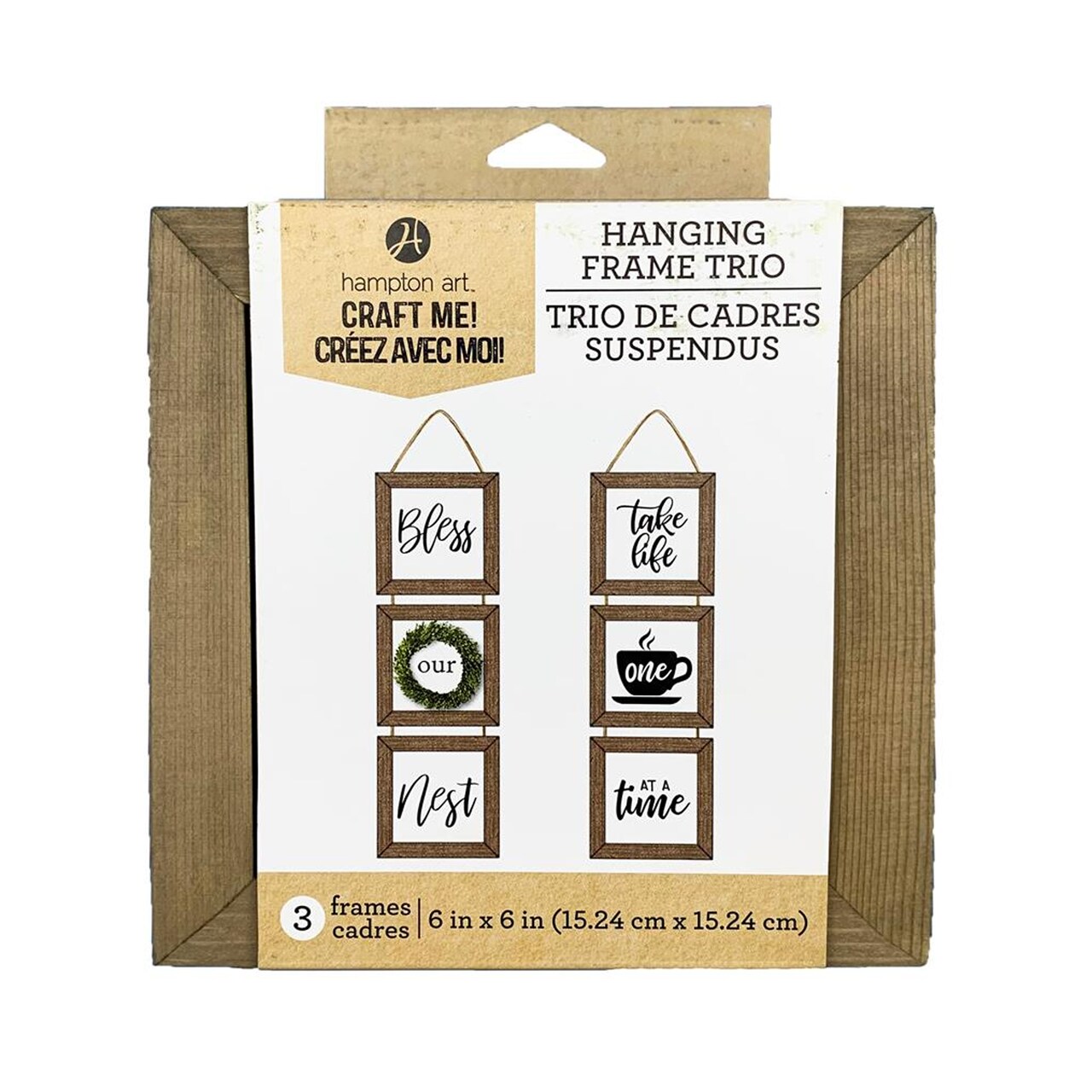 Hampton Art Wood Rustic Frame 6" x 6" Hanging Trio with White insert, Wood Plaque, Wood Sign Blank, Wood Blanks, Wooden Plaques, Blank Wood Signs for Crafts, Wooden Sign Blank, Wood Planks for Crafts